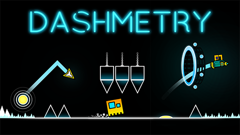 Dashmetry unblocked gameplay with neon Geometry Dash style obstacles